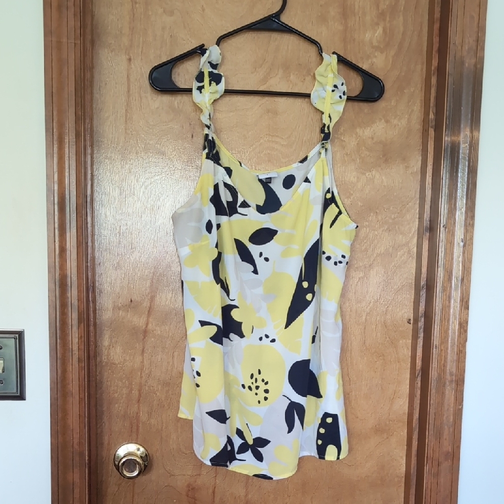 CAbi Black and Yellow Asymmetrical Tank Top
